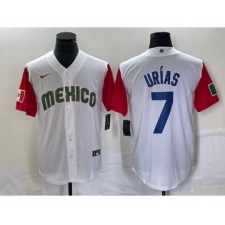 Men's Mexico Baseball #7 Julio Urias Number 2023 White Red World Classic Stitched Jersey6