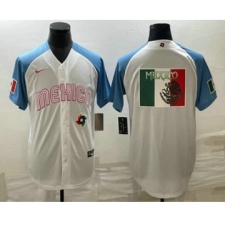 Men's Mexico Baseball Big Logo 2023 White Blue World Classic Stitched Jersey1