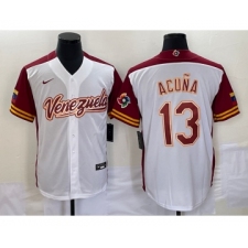 Men's Venezuela Baseball #13 Ronald Acuna Jr 2023 White Red World Classic Stitched Jerseys