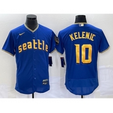 Men's Seattle Mariners #10 Jarred Kelenic Blue 2023 City Connect Flex Base Stitched Jersey