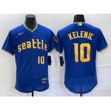 Men's Seattle Mariners #10 Jarred Kelenic Number Blue 2023 City Connect Flex Base Stitched Jersey 1