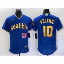 Men's Seattle Mariners #10 Jarred Kelenic Number Blue 2023 City Connect Flex Base Stitched Jersey