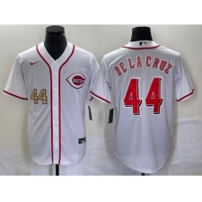 Men's Nike Cincinnati Reds #44 Elly De La Cruz Number White Cool Base Stitched Baseball Jersey
