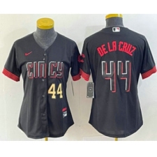 Women's Nike Cincinnati Reds #44 Elly De La Cruz Number Black 2023 City Connect Cool Base Stitched Baseball Jersey1
