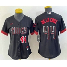 Women's Nike Cincinnati Reds #44 Elly De La Cruz Number Black 2023 City Connect Cool Base Stitched Baseball Jersey