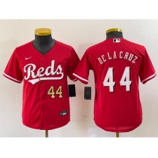 Youth Nike Cincinnati Reds #44 Elly De La Cruz Number Red Cool Base Stitched Baseball Jersey1