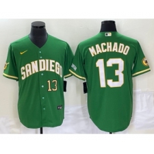 Men's San Diego Padres #13 Manny Machado Number Green Cool Base Stitched Baseball Jersey