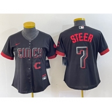 Women's Nike Cincinnati Reds #7 Spencer Steer Black 2023 City Connect Cool Base Stitched Baseball Jersey1
