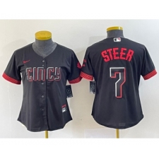 Women's Nike Cincinnati Reds #7 Spencer Steer Black 2023 City Connect Cool Base Stitched Baseball Jersey
