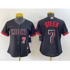 Women's Nike Cincinnati Reds #7 Spencer Steer Numer Black 2023 City Connect Cool Base Stitched Baseball Jersey1