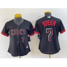 Women's Nike Cincinnati Reds #7 Spencer Steer Numer Black 2023 City Connect Cool Base Stitched Baseball Jersey2