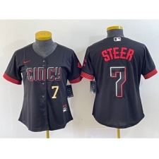 Women's Nike Cincinnati Reds #7 Spencer Steer Numer Black 2023 City Connect Cool Base Stitched Baseball Jersey
