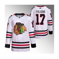 Men's Chicago Blackhawks #17 Nick Foligno White Stitched Hockey Jersey
