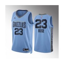 Men's Memphis Grizzlies #23 Derrick Rose Blue Statement Edition Stitched Basketball Jersey