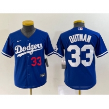Youth Nike Los Angeles Dodgers #33 James Outman Number Blue Cool Base Stitched Jersey