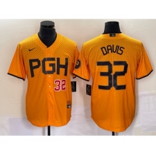 Men's Nike Pittsburgh Pirates #32 Henry Davis Number Yellow 2023 City Connect Stitched Jersey1