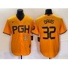 Men's Nike Pittsburgh Pirates #32 Henry Davis Number Yellow 2023 City Connect Stitched Jersey