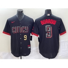 Men's Nike Cincinnati Reds #9 Joe Burrow Number Black 2023 City Connect Cool Base Stitched Baseball Jersey1