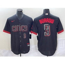 Men's Nike Cincinnati Reds #9 Joe Burrow Number Black 2023 City Connect Cool Base Stitched Baseball Jersey2