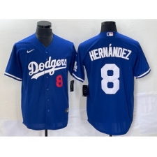 Men's Nike Los Angeles Dodgers #8 Kike Hernandez Number Blue Stitched Cool Base Jersey