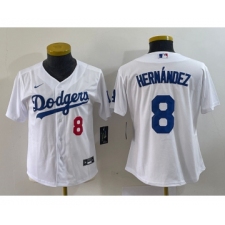 Women's Nike Los Angeles Dodgers #8 Kike Hernandez Number White Stitched Cool Base Jersey