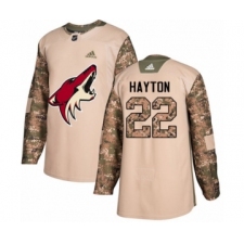 Men's Adidas Arizona Coyotes #22 Barrett Hayton Authentic Camo Veterans Day Practice NHL Jersey