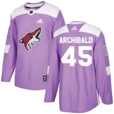 Men's Adidas Arizona Coyotes #45 Josh Archibald Authentic Purple Fights Cancer Practice NHL Jersey