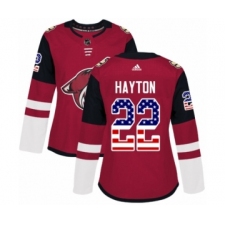 Women's Adidas Arizona Coyotes #22 Barrett Hayton Authentic Red USA Flag Fashion NHL Jersey