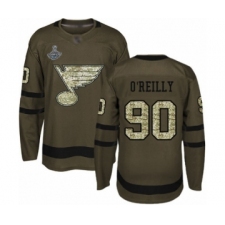 Youth St. Louis Blues #90 Ryan O'Reilly Authentic Green Salute to Service 2019 Stanley Cup Champions Hockey Jersey