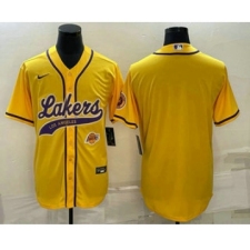 Men's Los Angeles Lakers Blank Yellow With Cool Base Stitched Baseball Jersey