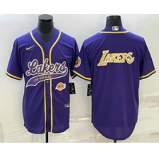 Men's Los Angeles Lakers Purple Big Logo With Cool Base Stitched Baseball Jerseys
