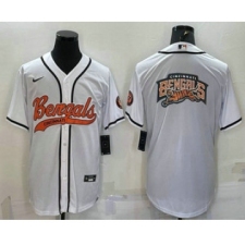 Men's Cincinnati Bengals White Team Big Logo With Patch Cool Base Stitched Baseball Jersey