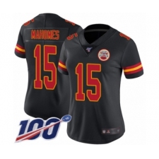 Women's Nike Kansas City Chiefs #15 Patrick Mahomes Limited Black Rush Vapor Untouchable 100th Season NFL Jersey