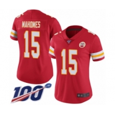 Women's Nike Kansas City Chiefs #15 Patrick Mahomes Red Team Color Vapor Untouchable Limited Player 100th Season NFL Jersey