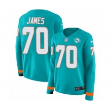 Women's Nike Miami Dolphins #70 Ja'Wuan James Limited Aqua Therma Long Sleeve NFL Jersey
