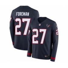 Youth Nike Houston Texans #27 D'Onta Foreman Limited Navy Blue Therma Long Sleeve NFL Jersey
