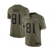 Men's New England Patriots #81 Randy Moss 2022 Olive Salute To Service Limited Stitched Jersey