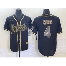 Men's New Orleans Saints #4 Derek Carr Black Gold Cool Base Stitched Baseball Jersey