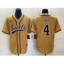 Men's New Orleans Saints #4 Derek Carr Gold Cool Base Stitched Baseball Jersey