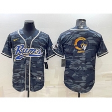 Men's Los Angeles Rams Grey Camo Team Big Logo With Patch Cool Base Stitched Baseball Jersey