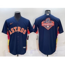 Men's Houston Astros Navy Blue Champions Big Logo With Patch Stitched MLB Cool Base Nike Jersey