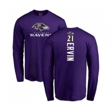 Football Baltimore Ravens #21 Tyler Ervin Purple Backer Long Sleeve T-Shirt