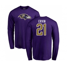 Football Baltimore Ravens #21 Tyler Ervin Purple Name & Number Logo Long Sleeve T-Shirt