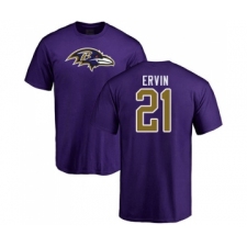Football Baltimore Ravens #21 Tyler Ervin Purple Name & Number Logo T-Shirt