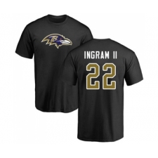 Football Baltimore Ravens #22 Mark Ingram II Black Name & Number Logo T-Shirt