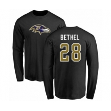 Football Baltimore Ravens #28 Justin Bethel Black Name & Number Logo Long Sleeve T-Shirt