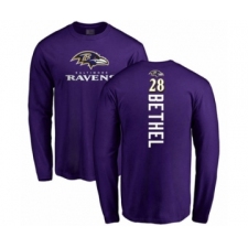 Football Baltimore Ravens #28 Justin Bethel Purple Backer Long Sleeve T-Shirt