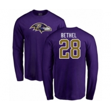 Football Baltimore Ravens #28 Justin Bethel Purple Name & Number Logo Long Sleeve T-Shirt
