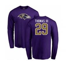Football Baltimore Ravens #29 Earl Thomas III Purple Name & Number Logo Long Sleeve T-Shirt