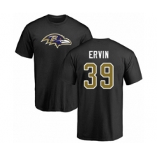 Football Baltimore Ravens #39 Tyler Ervin Black Name & Number Logo T-Shirt